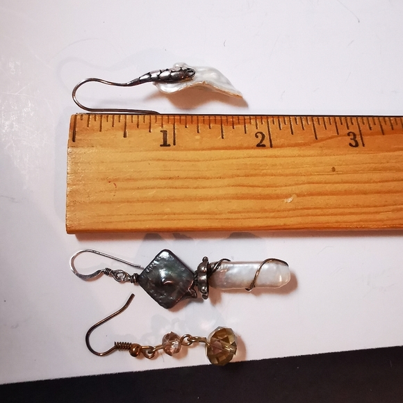 Lot of 3 Singleton Earrings Abalone Baroque Pearl Sterling Aurora Borealis - Picture 16 of 17